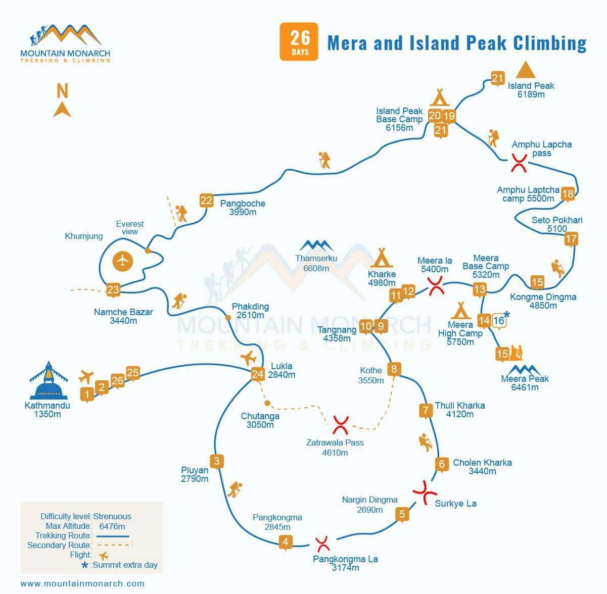 route map of Mera and Island Peaks